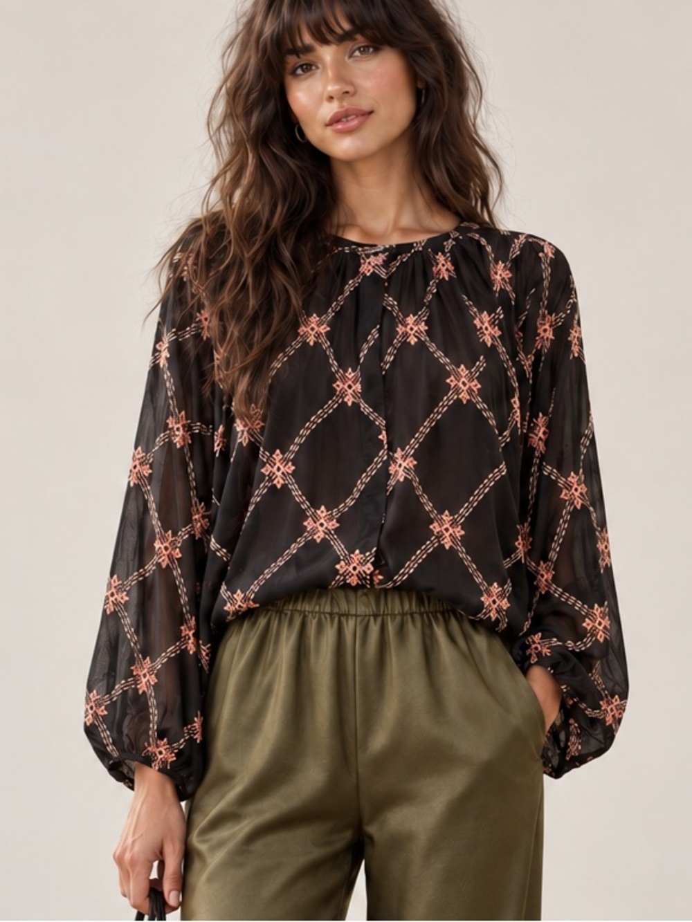 Johnny Was Iman Button Down Shirt Embroidered Sheer Romantic Blouse Modern Boho